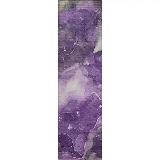 8' Runner Purple Abstract Washable Non Skid Indoor Outdoor Runner Rug Photo 4