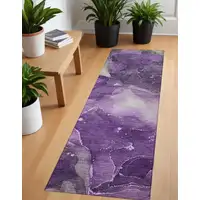 Photo of 8' Runner Purple Abstract Washable Non Skid Indoor Outdoor Runner Rug