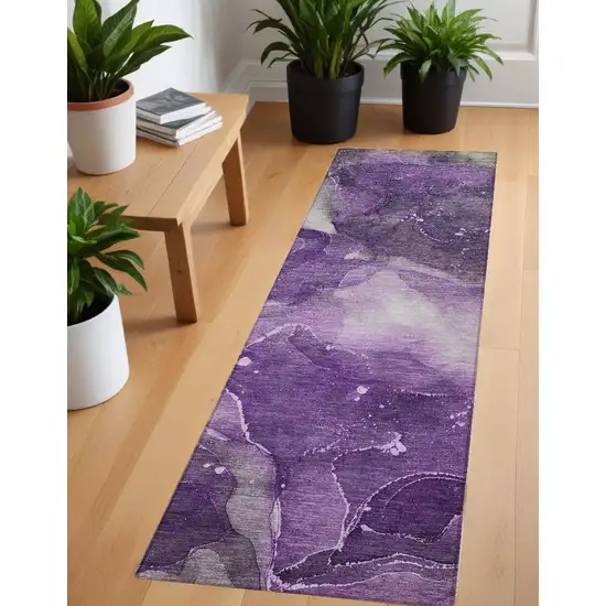 8' Runner Purple Abstract Washable Non Skid Indoor Outdoor Runner Rug Photo 1