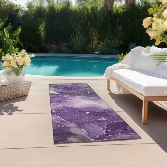 8' Runner Purple Abstract Washable Non Skid Indoor Outdoor Runner Rug Photo 8