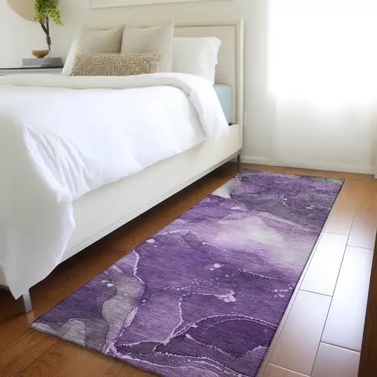 Purple Abstract Washable Non Skid Indoor Outdoor Runner Rug Photo 9