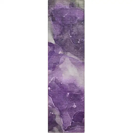 8' Runner Purple Abstract Washable Non Skid Indoor Outdoor Runner Rug Photo 2