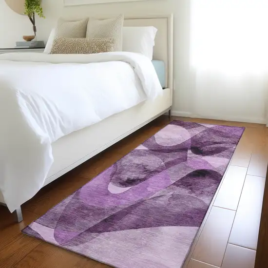 Purple Abstract Washable Non Skid Indoor Outdoor Runner Rug Photo 7