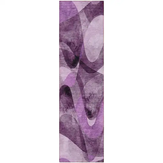 8' Runner Purple Abstract Washable Non Skid Indoor Outdoor Runner Rug Photo 2