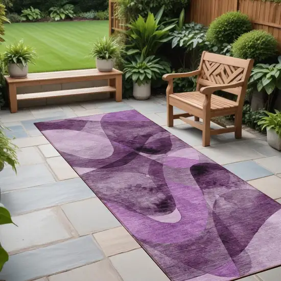 Purple Abstract Washable Non Skid Indoor Outdoor Runner Rug Photo 1