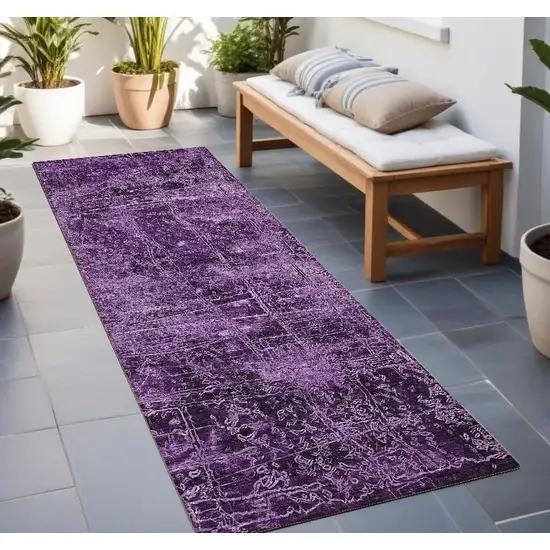 Purple Abstract Washable Non Skid Indoor Outdoor Runner Rug Photo 1