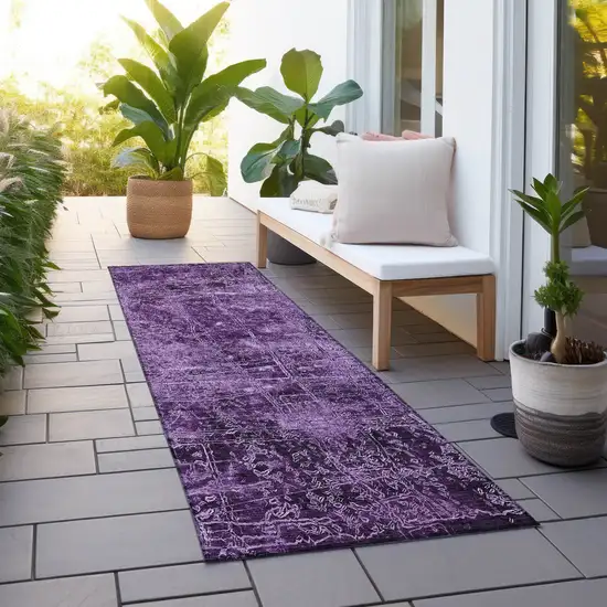 Purple Abstract Washable Non Skid Indoor Outdoor Runner Rug Photo 8