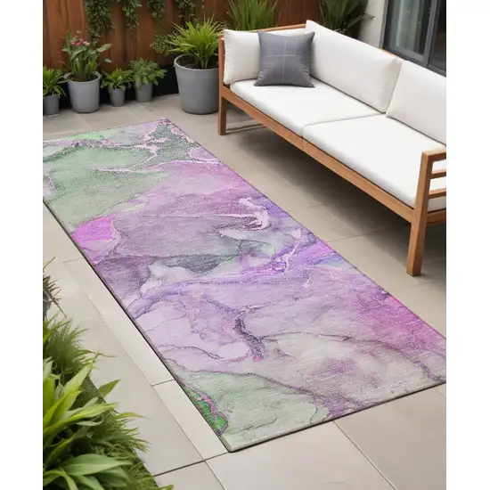 8' Runner Purple Abstract Washable Non Skid Indoor Outdoor Runner Rug Photo 1