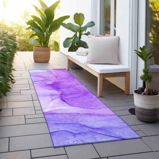 8' Runner Purple Abstract Washable Non Skid Indoor Outdoor Runner Rug Photo 8