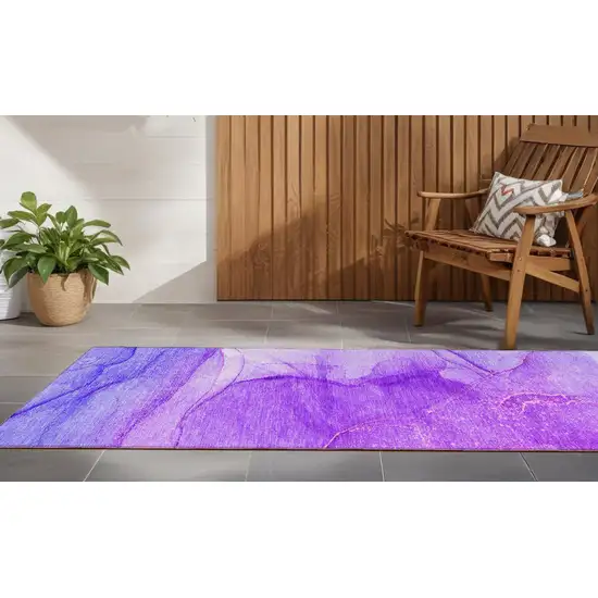 8' Runner Purple Abstract Washable Non Skid Indoor Outdoor Runner Rug Photo 1