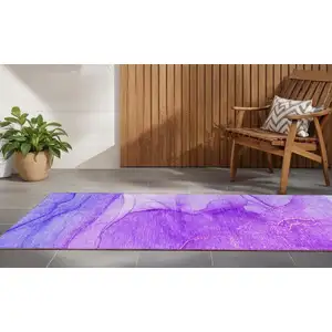 Photo of 8' Runner Purple Abstract Washable Non Skid Indoor Outdoor Runner Rug