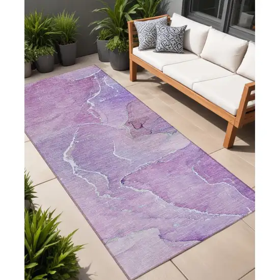 Purple Abstract Washable Non Skid Indoor Outdoor Runner Rug Photo 1