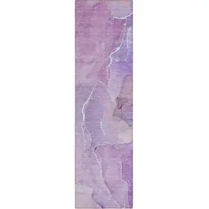 Photo of 8' Runner Purple Abstract Washable Non Skid Indoor Outdoor Runner Rug