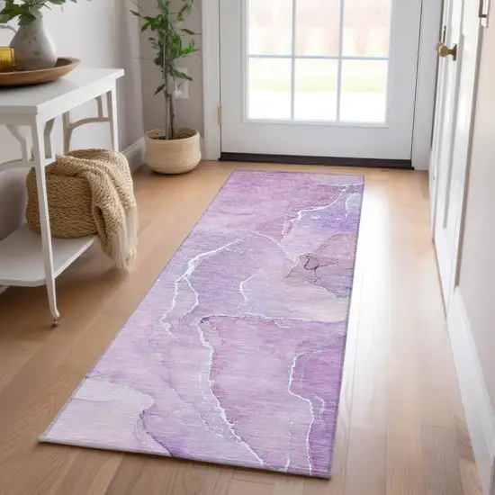 8' Runner Purple Abstract Washable Non Skid Indoor Outdoor Runner Rug Photo 9