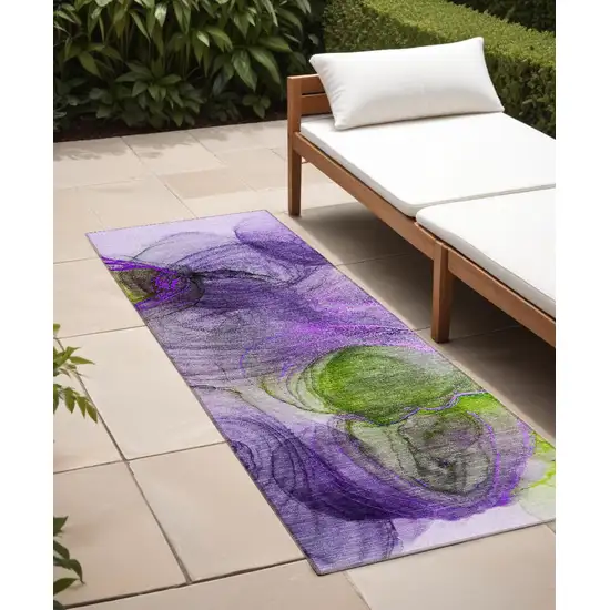 Purple Abstract Washable Non Skid Indoor Outdoor Runner Rug Photo 1