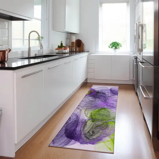 8' Runner Purple Abstract Washable Non Skid Indoor Outdoor Runner Rug Photo 9