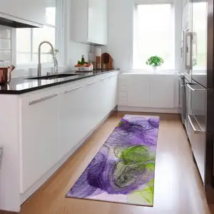 Photo of 8' Runner Purple Abstract Washable Non Skid Indoor Outdoor Runner Rug