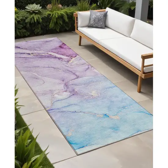 Purple Abstract Washable Non Skid Indoor Outdoor Runner Rug Photo 1