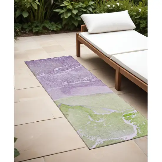 Purple Abstract Washable Non Skid Indoor Outdoor Runner Rug Photo 1