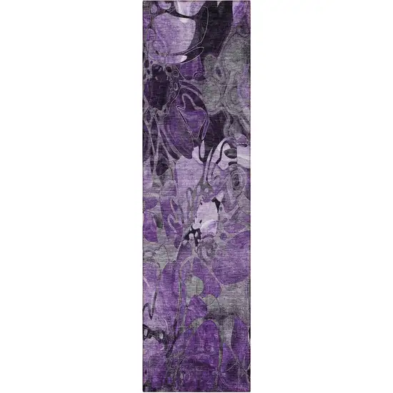 8' Runner Purple Abstract Washable Indoor Outdoor Runner Rug Photo 2