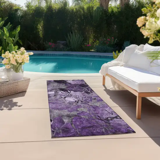 8' Runner Purple Abstract Washable Indoor Outdoor Runner Rug Photo 6