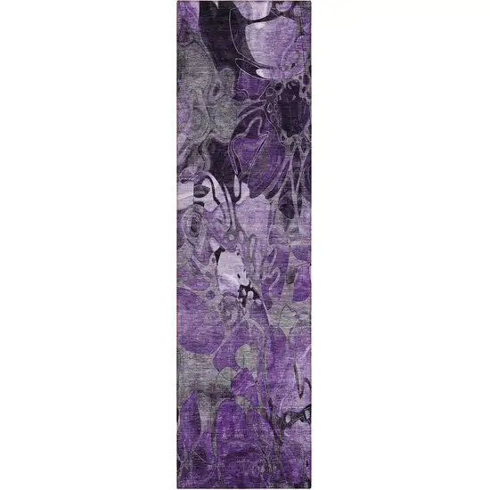 8' Runner Purple Abstract Washable Indoor Outdoor Runner Rug Photo 1