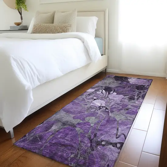 Purple Abstract Washable Indoor Outdoor Runner Rug Photo 7