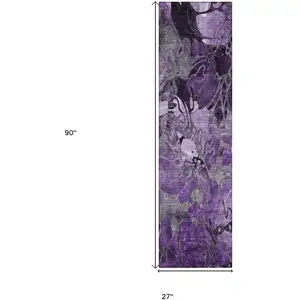 Photo of 8' Runner Purple Floral Washable Non Skid Indoor Outdoor Runner Rug