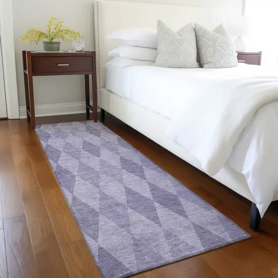 Purple Geometric Washable Non Skid Indoor Outdoor Runner Rug Photo 9