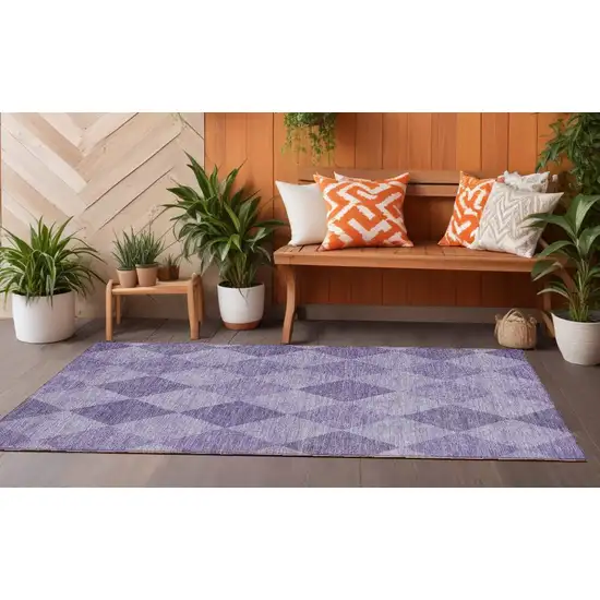 Purple Geometric Washable Non Skid Indoor Outdoor Runner Rug Photo 1