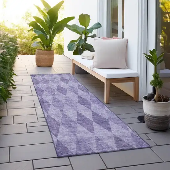 8' Runner Purple Geometric Washable Non Skid Indoor Outdoor Runner Rug Photo 8