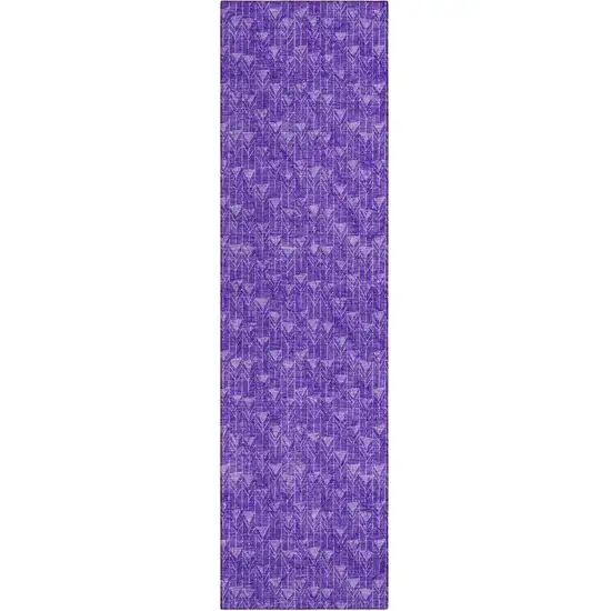 8' Runner Purple Geometric Washable Non Skid Indoor Outdoor Runner Rug Photo 2