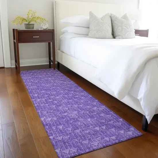 Purple Geometric Washable Non Skid Indoor Outdoor Runner Rug Photo 9