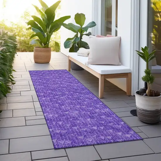 Purple Geometric Washable Non Skid Indoor Outdoor Runner Rug Photo 8