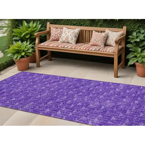 Purple Geometric Washable Non Skid Indoor Outdoor Runner Rug Photo 1