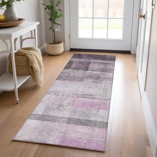 8' Runner Purple Ombre Washable Non Skid Indoor Outdoor Runner Rug Photo 9