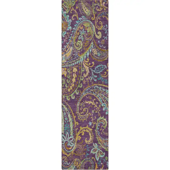 8' Runner Purple Paisley Washable Non Skid Indoor Outdoor Runner Rug Photo 5