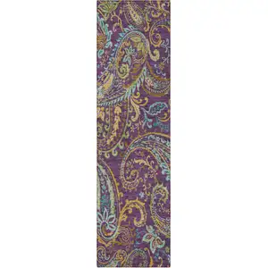 Photo of 8' Runner Purple Paisley Washable Non Skid Indoor Outdoor Runner Rug