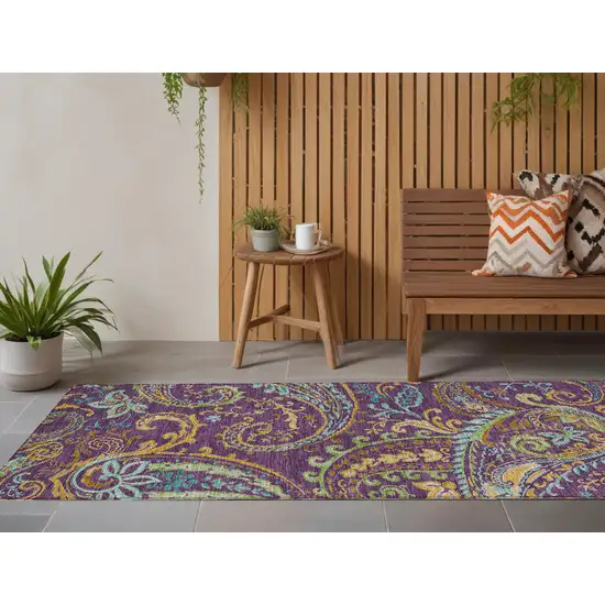 8' Runner Purple Paisley Washable Non Skid Indoor Outdoor Runner Rug Photo 1