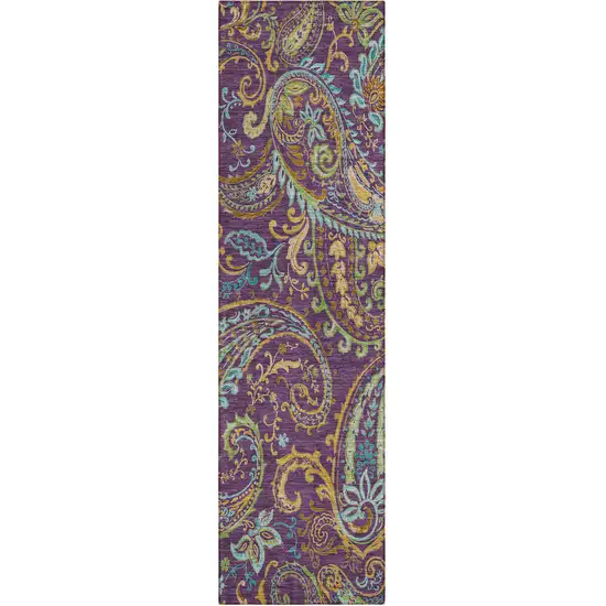 Purple Paisley Washable Non Skid Indoor Outdoor Runner Rug Photo 2