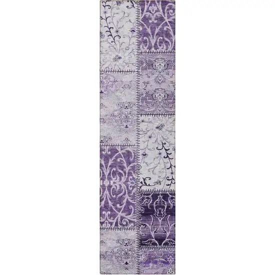 8' Runner Purple Patchwork Washable Non Skid Indoor Outdoor Runner Rug Photo 4