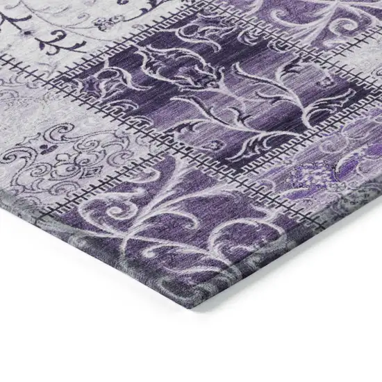 Purple Patchwork Washable Non Skid Indoor Outdoor Runner Rug Photo 6