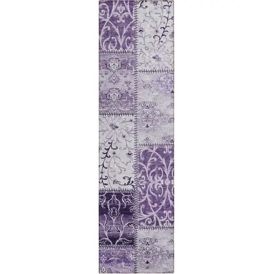 8' Runner Purple Patchwork Washable Non Skid Indoor Outdoor Runner Rug Photo 2