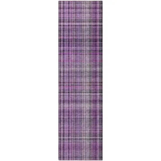 Purple Plaid Washable Non Skid Indoor Outdoor Runner Rug Photo 4