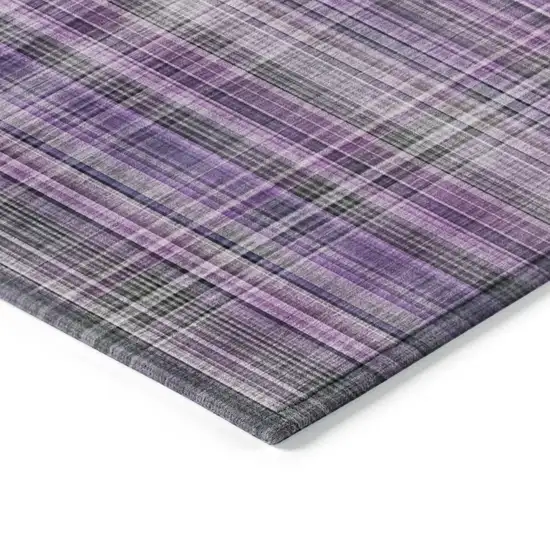 8' Runner Purple Plaid Washable Non Skid Indoor Outdoor Runner Rug Photo 7