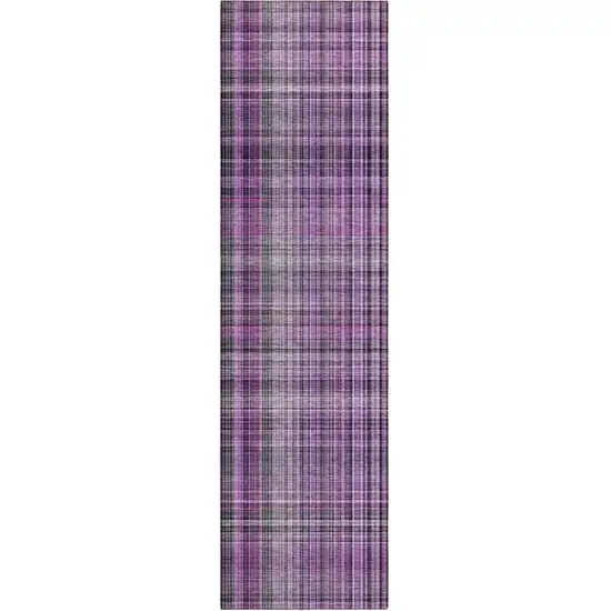 8' Runner Purple Plaid Washable Non Skid Indoor Outdoor Runner Rug Photo 2