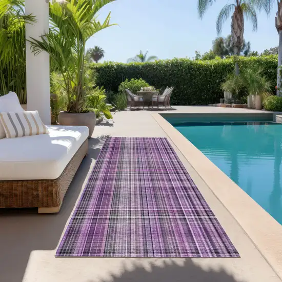 8' Runner Purple Plaid Washable Non Skid Indoor Outdoor Runner Rug Photo 8