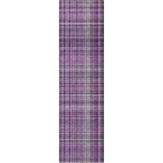 8' Runner Purple Plaid Washable Non Skid Indoor Outdoor Runner Rug Photo 5