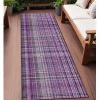 Photo of 8' Runner Purple Plaid Washable Non Skid Indoor Outdoor Runner Rug