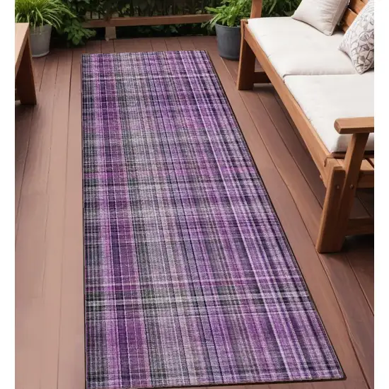 8' Runner Purple Plaid Washable Non Skid Indoor Outdoor Runner Rug Photo 1